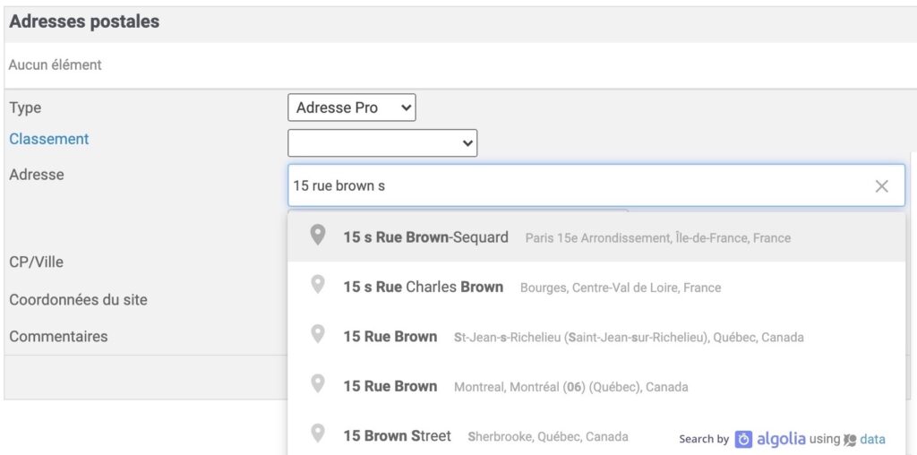Auto-complétion des adresses postales : passage à Algolia