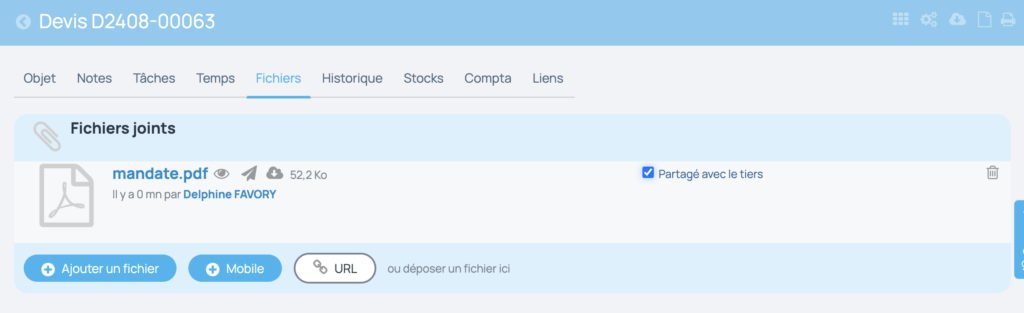 Partager le fichier sur devis