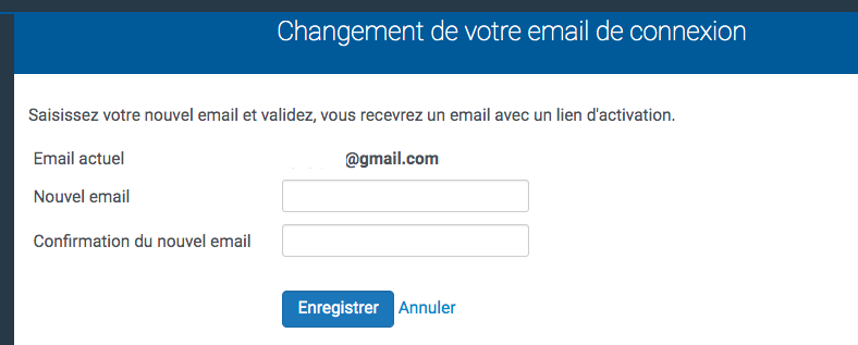 mise à jour de la nouvelle adresse de connexion