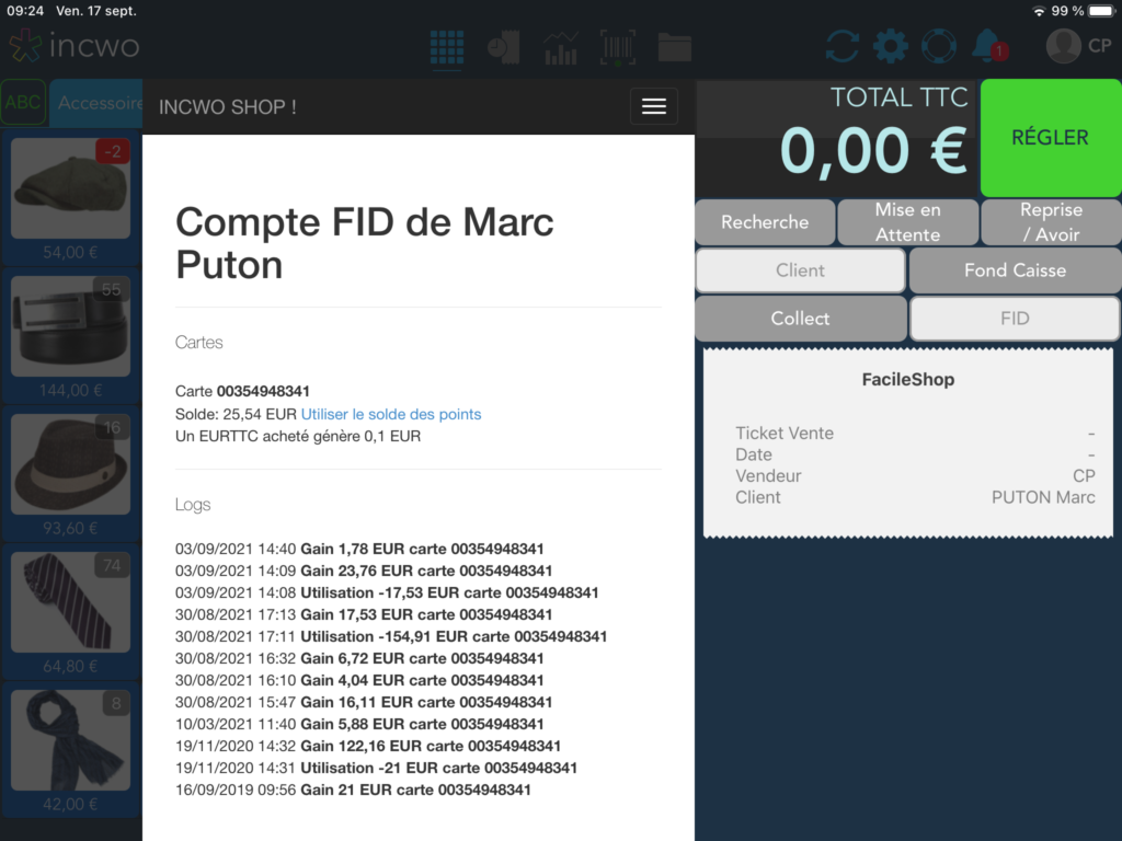 Compte fidélité client sur incwo POS