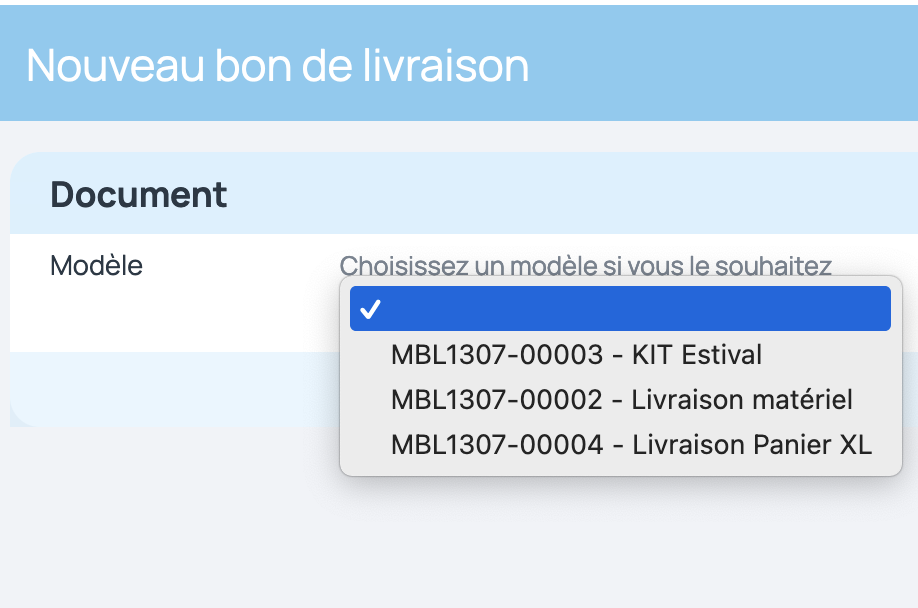 Choisir un modèle de bons de livraison