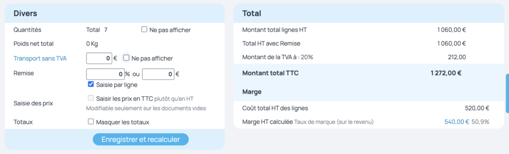 Remise par produit sur devis