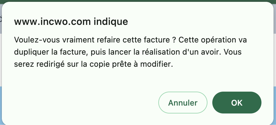 Pour vous indiquer ce que le logiciel va effectuer comme manipulation, il est nécessaire de valider après clic sur le lien