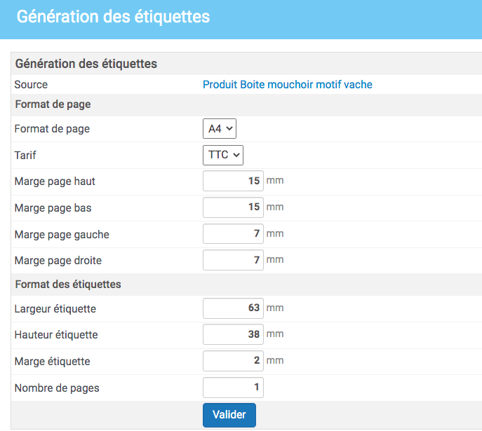 imprimer des étiquettes produit