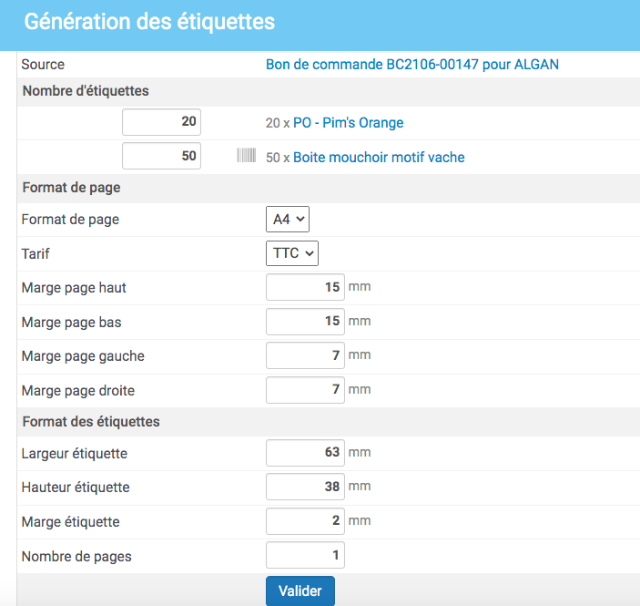 Génération des étiquettes