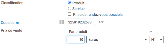 Le code barre s'intègre directement sur la fiche produit en modification
