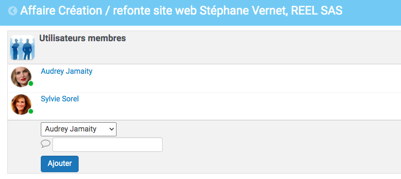 Ajouter des utilisateurs de l'application sur l'affaire grâce au bloc "Utilisateurs membres"