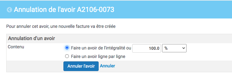 La page intermédiaire permet d'annuler ligne par ligne ou en totalité