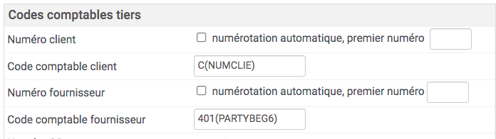 régler codes comptable client