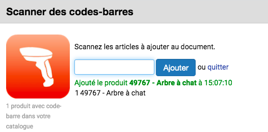 Après scan du code-barres, tous les produits s'ajoutent sur le devis