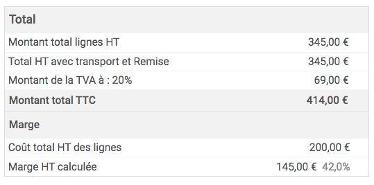 prise en compte de l'enregistrement du cout unitaire et recalculer dans le bloc total