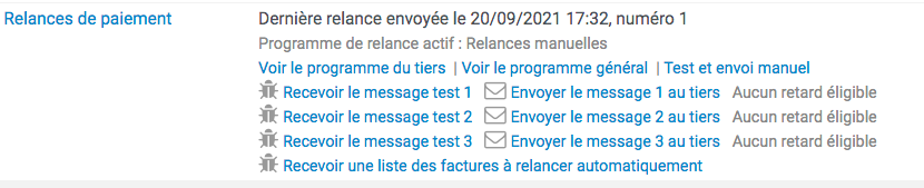 Les différentes relances programmées peuvent être lancées depuis la facture