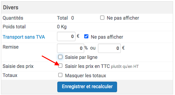 saisir les prix en TTC sur devis