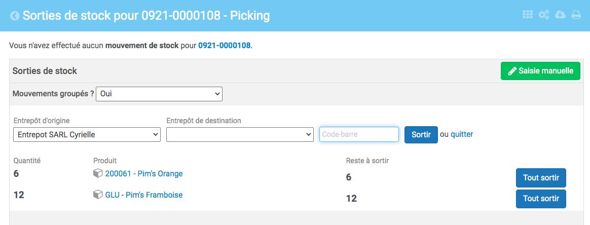 Sortie de stock en picking