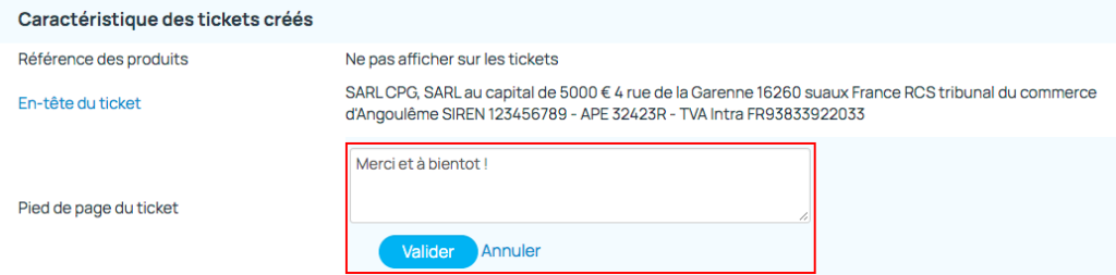 Ajout d'un message ou d'une information particulière sur le pied de page du ticket de caisse sur incwo POS