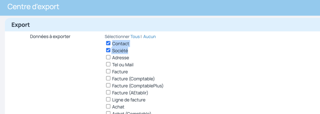Export contacts et sociétés