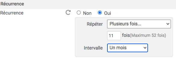 La récurrence est gérée en fonction du nombre d'achat créé