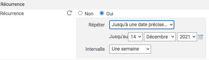 La récurrence est gérée en fonction de l'intervalle et de la durée souhaitée