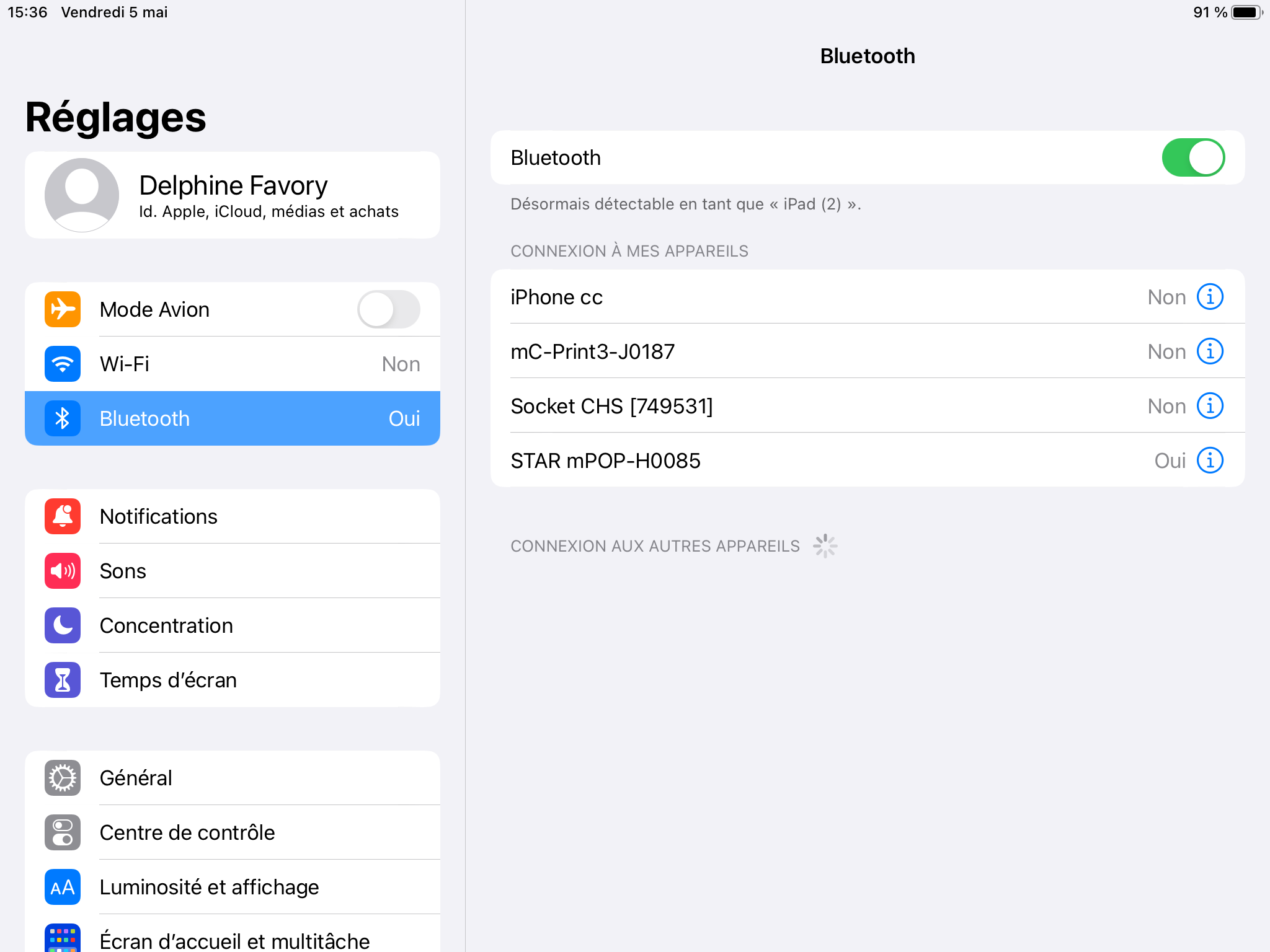 Connexion entre l'imprimante et l'iPad via bluetooth