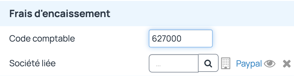 Sur la liste des comptes bancaires, le logiciel permet de régler la société lié au frais bancaires ainsi que le code comptable associé à ces frais.