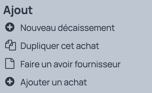 Plusieurs options pour créer un avoir fournisseur. Depuis un achat, il faut cliquer sur le lien "Faire un avoir fournisseur" pour générer l'avoir