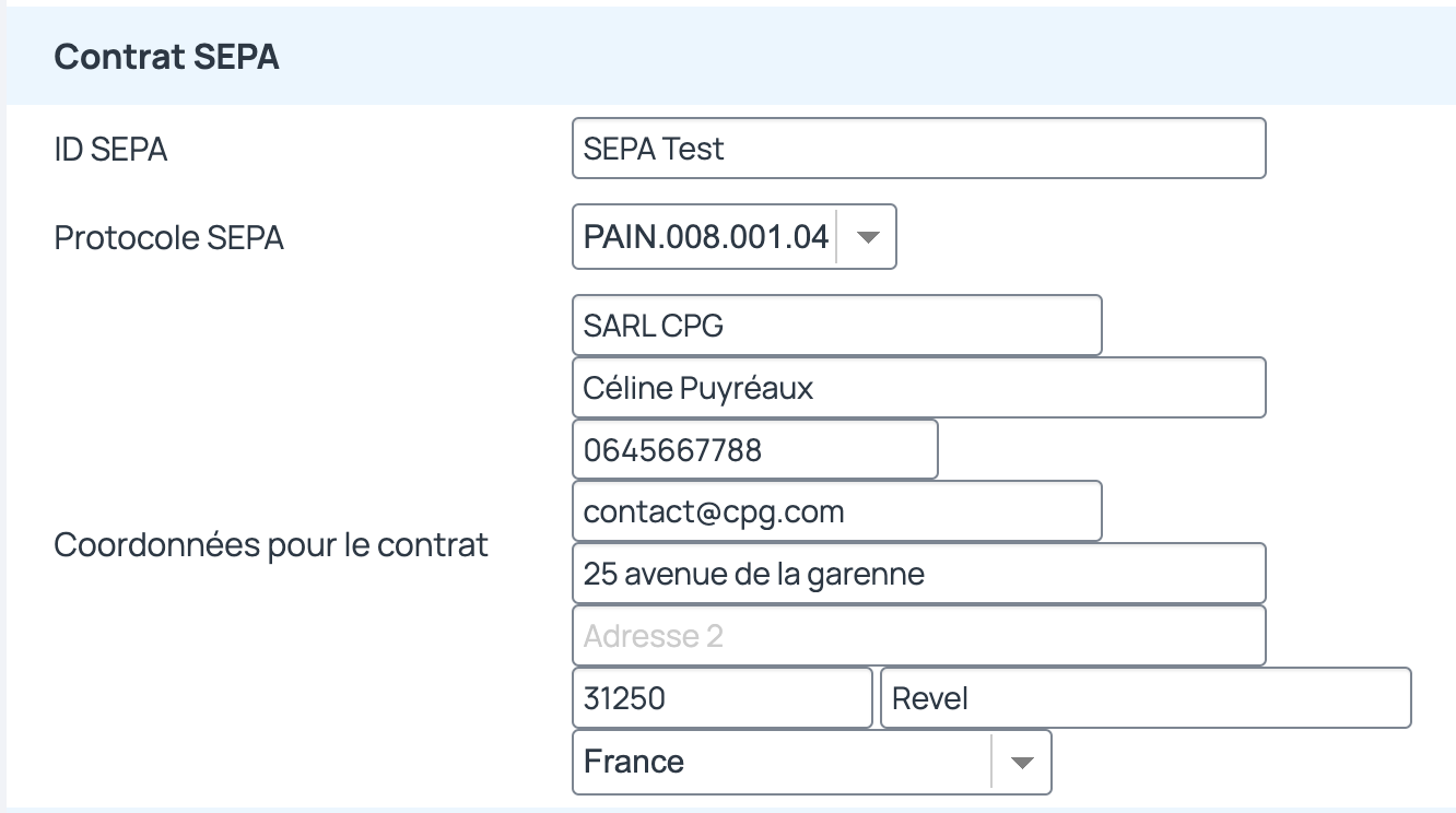 Pour prélever les clients, il faut d'abord régler certains paramètres comme le contrat SEPA, c'est à dire les informations du compte bancaire et du bénéficiaire sur le logiciel