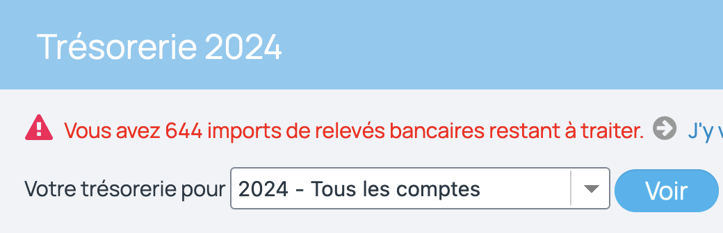 affichage de la trésorerie avec l'ensemble des comptes bancaires actifs sur la période.