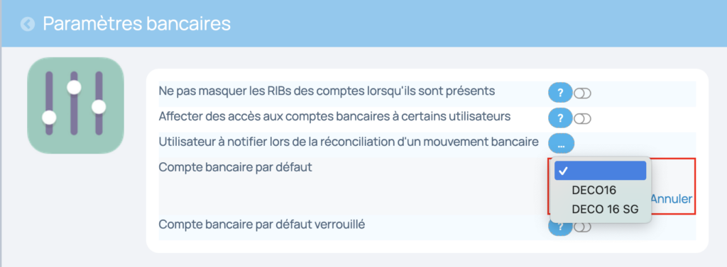 configurer un compte bancaire par défaut permet qu'il soit toujours présent sur les documents commerciaux quelque soit l'utilisateur qui créé la pièce.