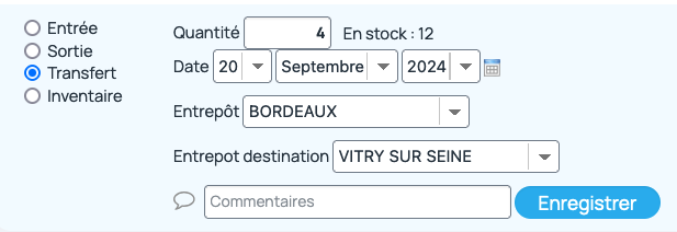 Transfert des stocks entre entrepôt