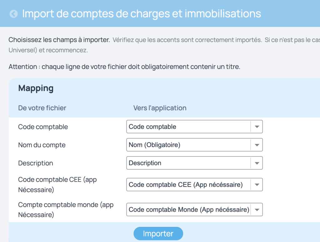 Télécharger le fichier d'import des comptes de charges