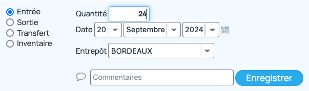 Gestion de stock : entrée