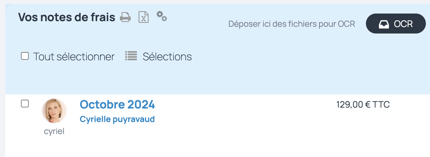 Sur la liste des notes de frais, l'ajout des justificatifs avec le traitement de l'OCR est disponible.